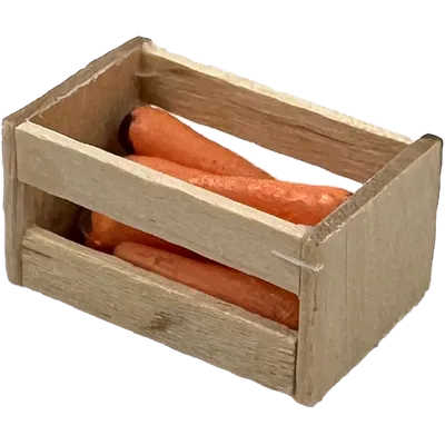 Cageot miniature en bois avec carottes – Accessoire de diaporama fait main