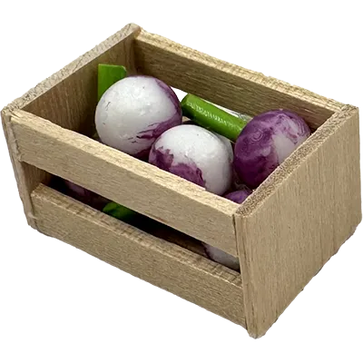 Miniature - Cageot miniature en bois avec navets – Accessoire de diaporama fait main