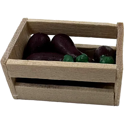 Cageot miniature en bois avec aubergines – Accessoire de diaporama fait main
