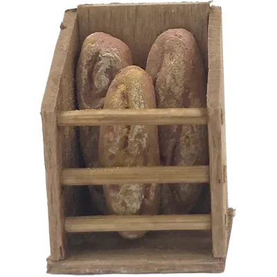 Miniature - Panière miniature en bois garnie de 3 pains – Échelle 1:24