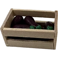 Miniature - Cageot miniature en bois avec aubergines – Accessoire de diaporama fait main